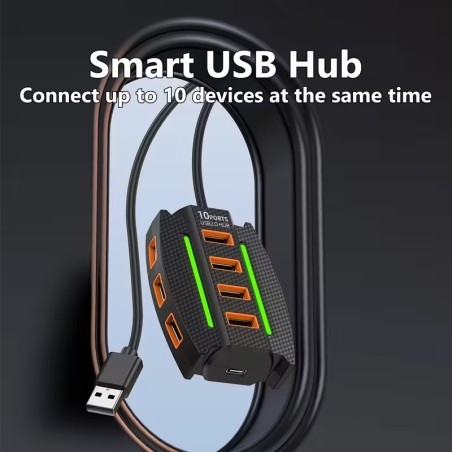 HUB USB 2.0 A 10 PORTE PLUG & PLAY