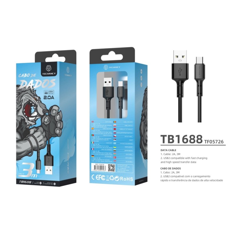 CAVO DI RICARICA DA USB A TYPE-C DA 3 METRI PER CONTROLLER PS5/SWITCH