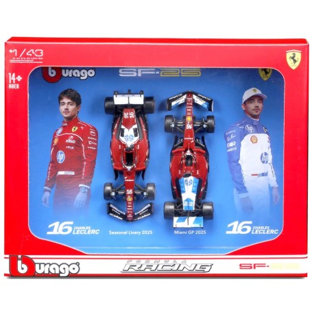 FERRARI F1 SET 2 PACK FERRARI SF-25 CHARLES LECLERC 16 SCALA 1:43