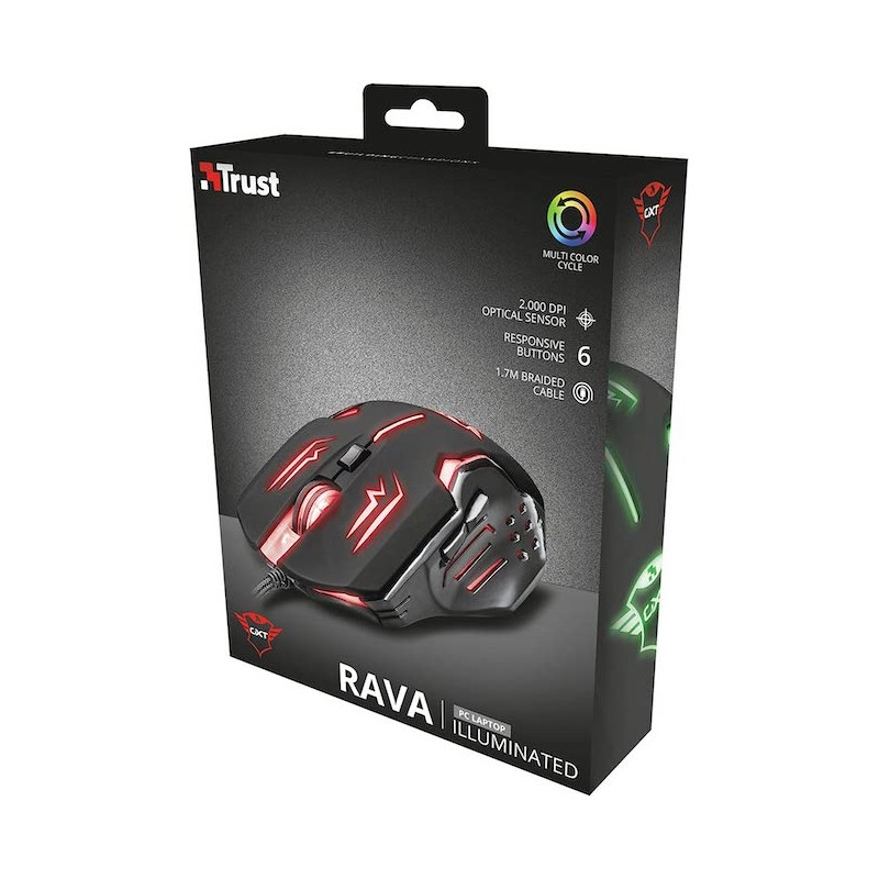MOUSE TRUST GAMING GXT 108 RAVA CON LED CAMBIA COLORE