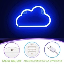 LAMPADA AL NEON NUVOLA BLU - ACCENSIONE TRAMITE USB OPPURE BATTERIE STILO AA
